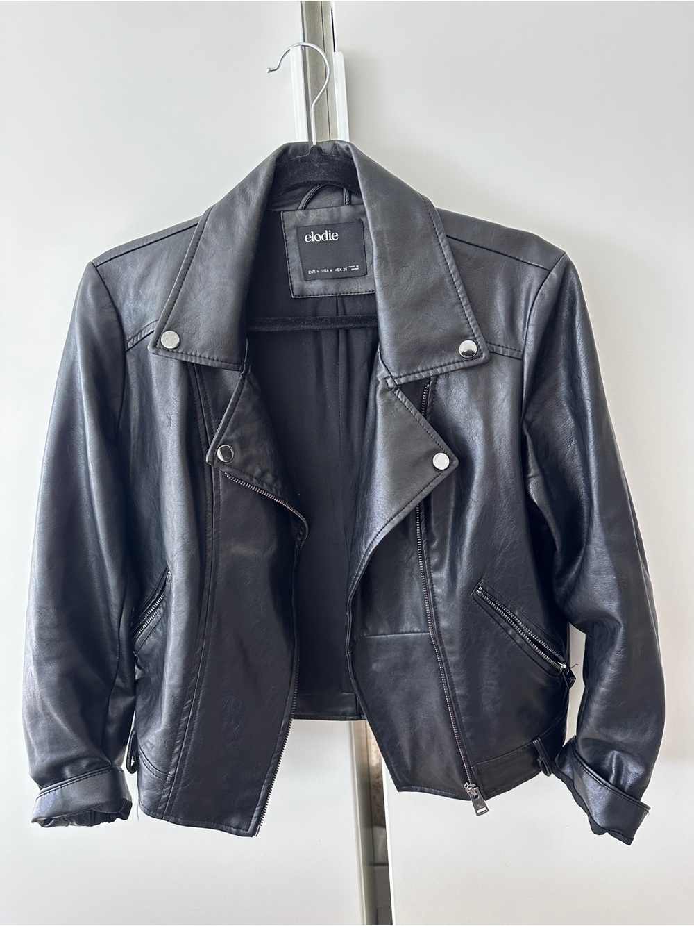 Elodie Black Faux Leather Moto Jacket with Silver Hardware